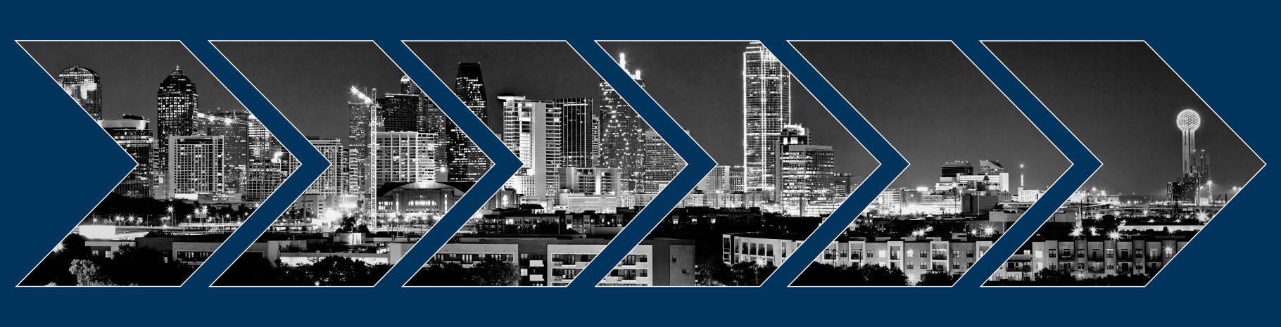 Dallas skyline overlayed with GPB arrows